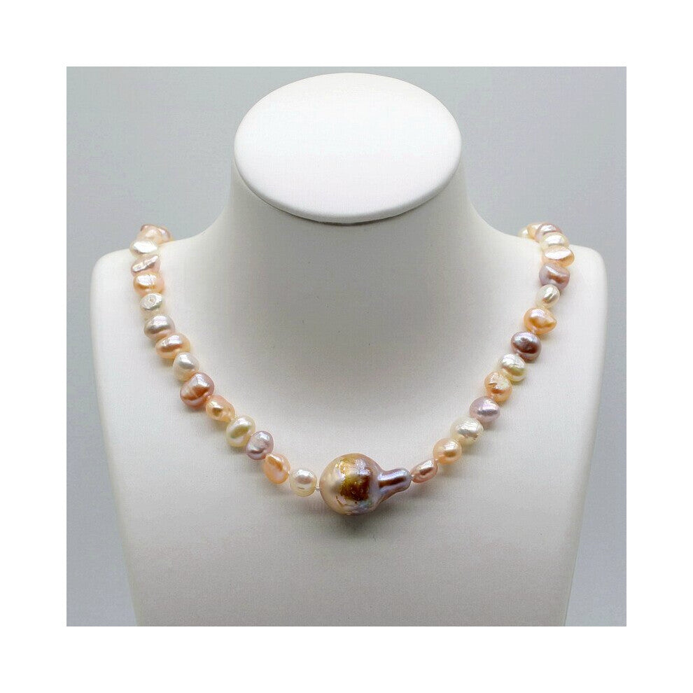 Unique Colorful Baroque Necklace Natural Freshwater Pearl Short Chain Large Grain Pearl Pendant Women's Necklace