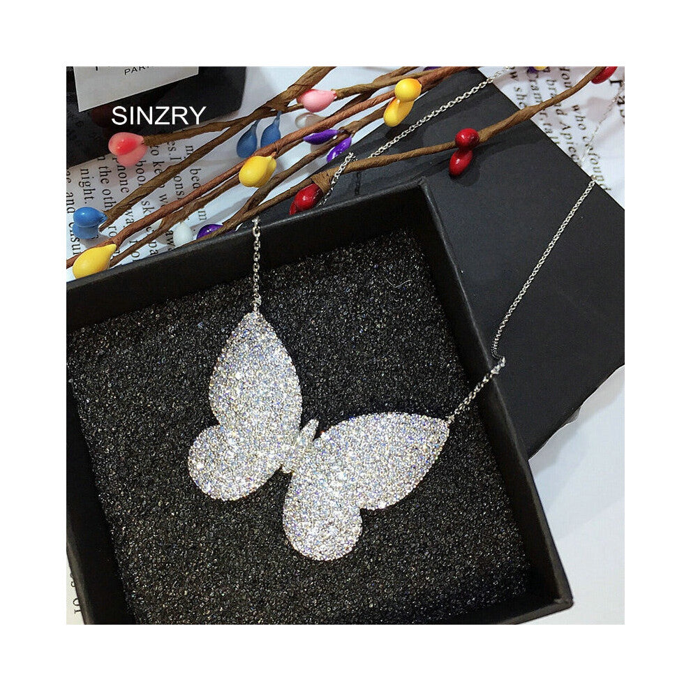 micro paved cubic zircon pendant necklaces clear butterfly brilliant chokers necklaces for women