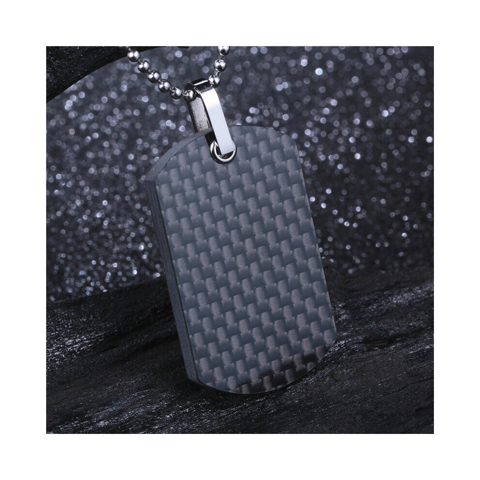 Mens Motorcycle Biker Necklace Pendant Pure Carbon Fiber Dog Tag with Ball Chain Punk Style CF001P