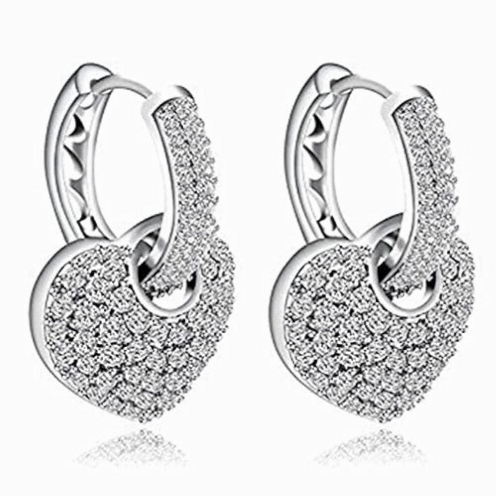 Silver Plated Two Way Hoop Earring In Heart Shape, Dangling Huggie, Hoops Earring, Stud, Earrings, Drop Earrings(Silver)