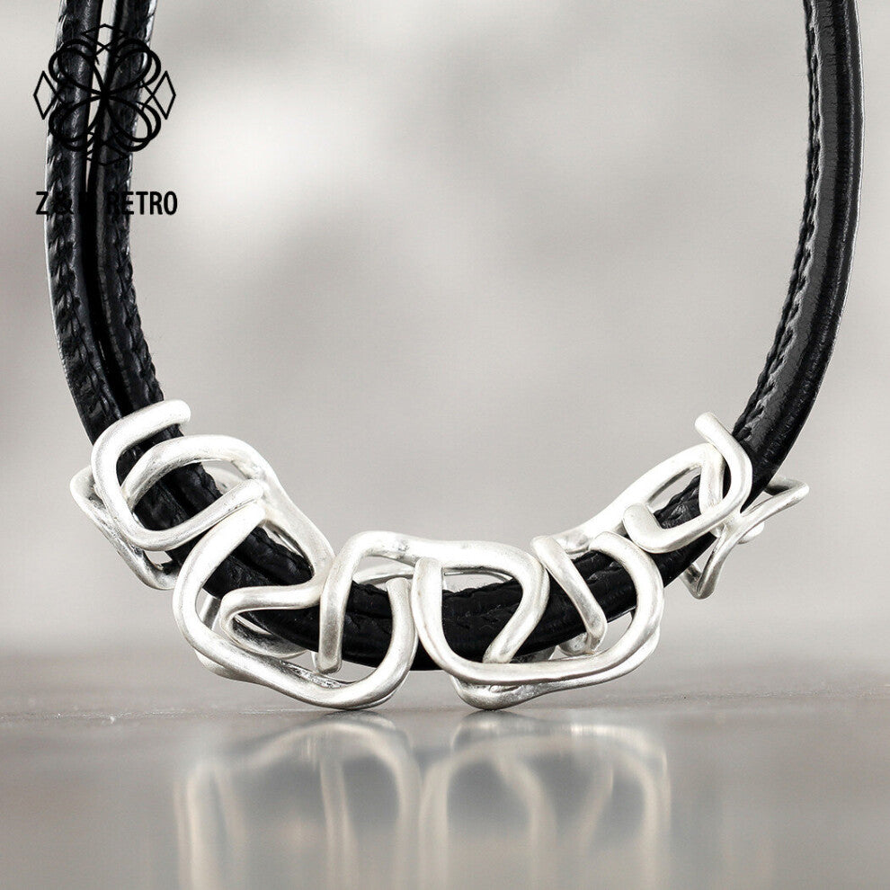 Zinc Alloy Women's Neck Chokers Cowhide Chain Necklaces Jewelry Decoration Suspensi Female Accessories