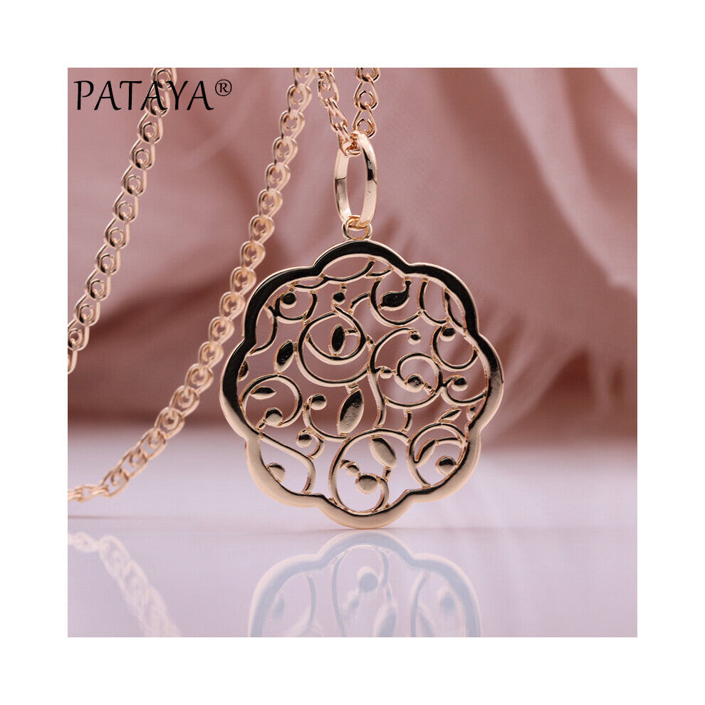 PATAYA Hollow Round Women Pendant Necklace 585 Rose Creative Jewelry Glossy Pendant Necklace
