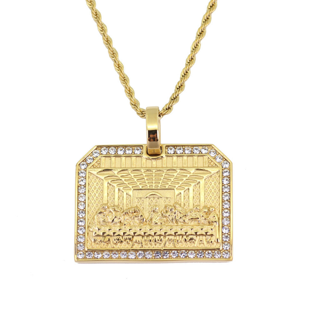 (Light Yellow Gold Color, 45cm) Stainless Steel The Last Supper Pendant&Necklace Hip Hop Jewelry SN149