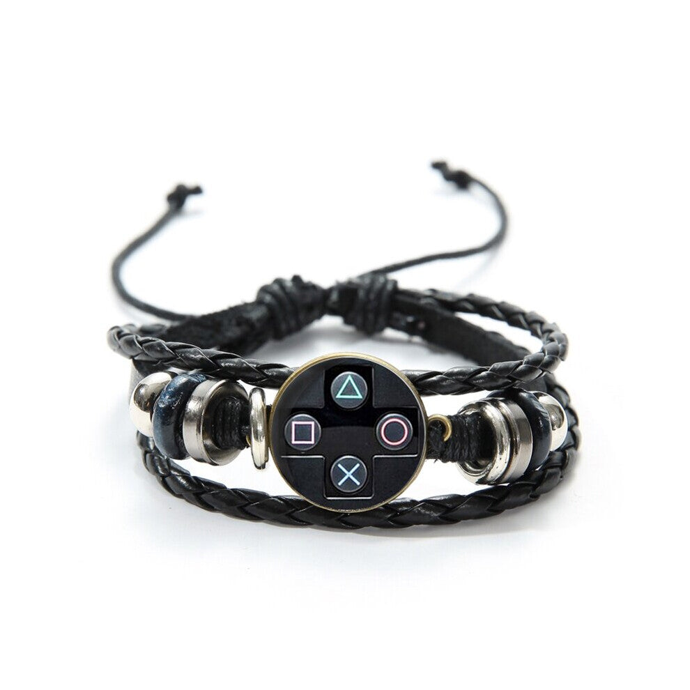 Old Video Game Controller Men Leather Bracelet Novelty Glass Gem Art Photo Charm Bracelet Boys Gift Idea Jewelry