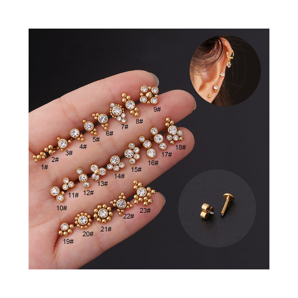 (Light blue) 1Piece Flat Studs Lip Stud Earrings for Women Jewelry Ear Cuffs Stainless Steel Piercing Earrings for Teens