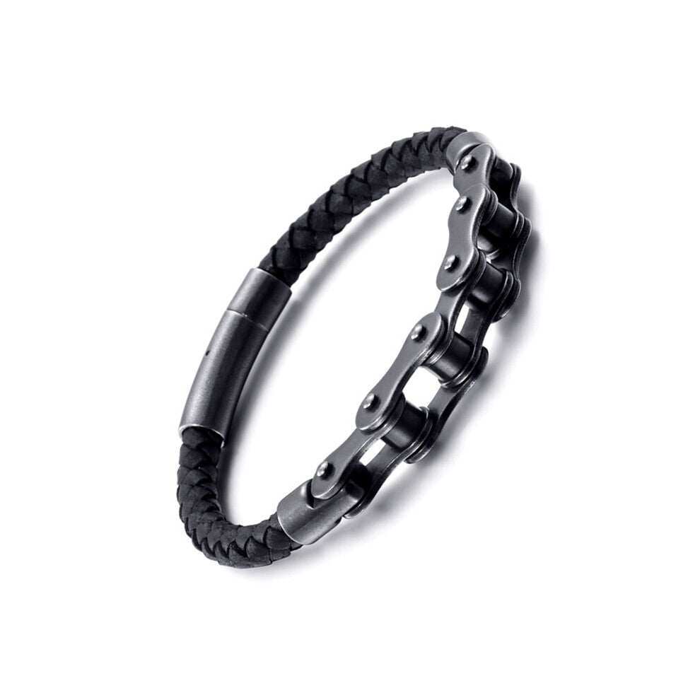 Personality Punk Metal Motorcycle Chain Braided Leather Bracelet for Men Charm Rock Party Biker Jewelry