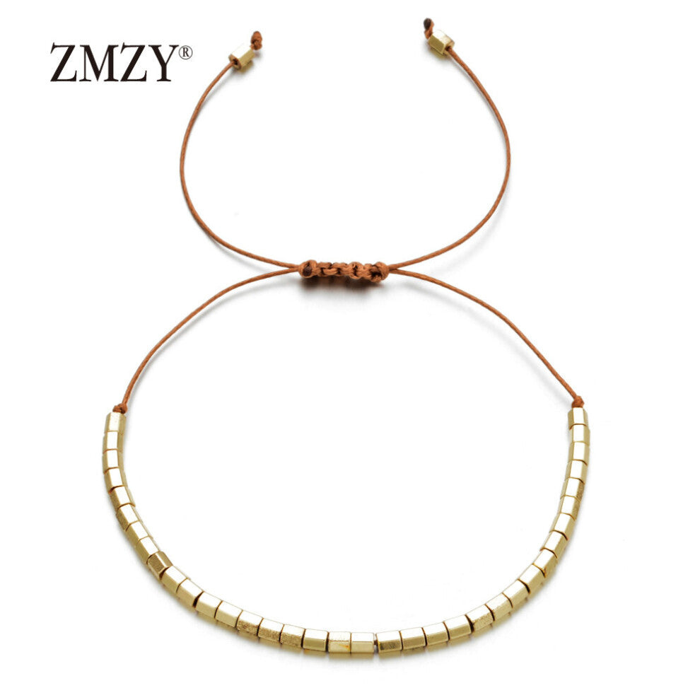 Adjustable Square Gold-Silver Hematite Bracelets Minimalist Small Beads Braclet For Women Yogo Biker Hand Jewelry