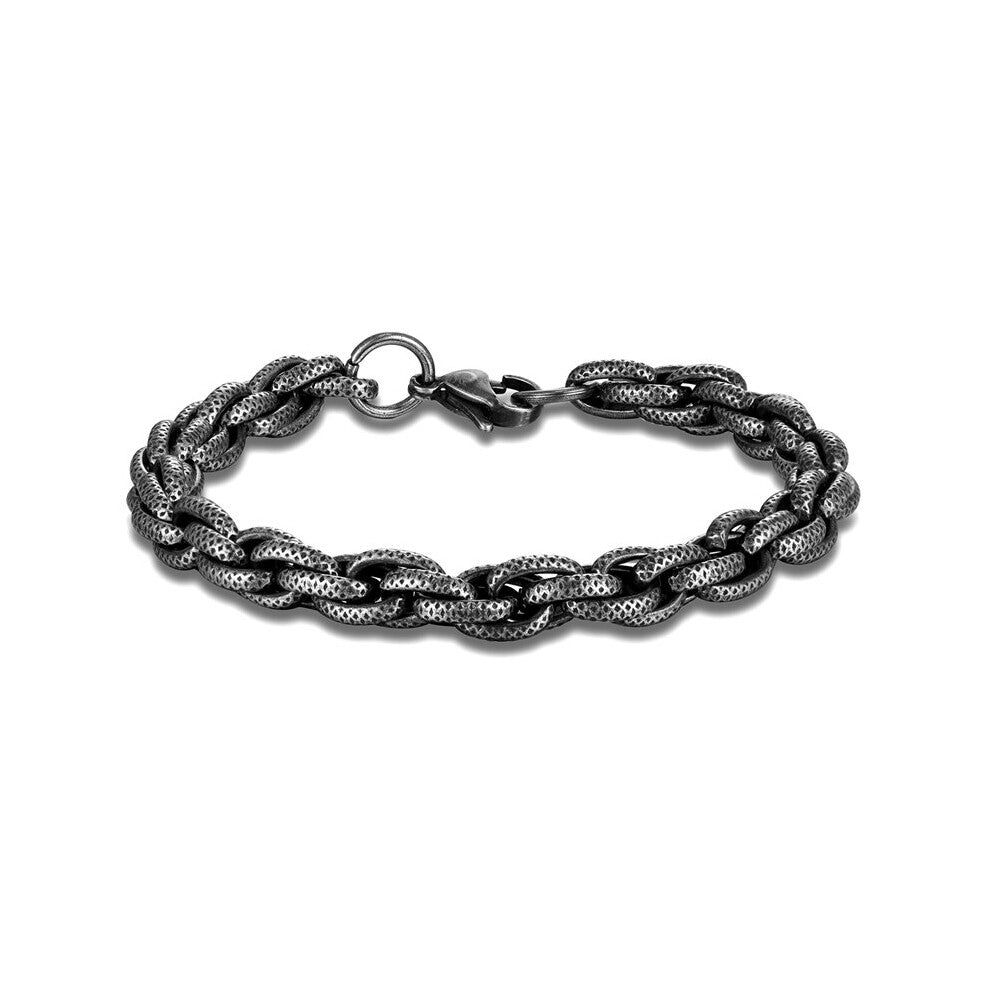 (Hot Stamping, 19cm) Vintage Oxidized Link Chain Bracelets For Men Motocycle Cuban Chain Stainless Steel Punk Rock Biker Jewelry