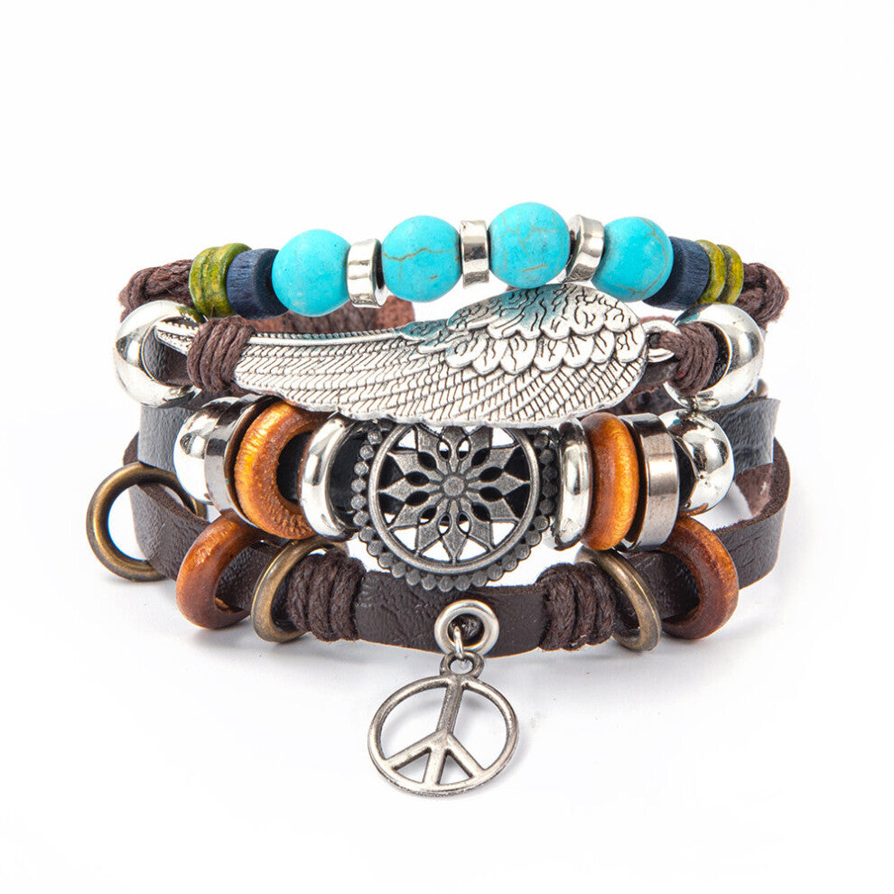 Eif Dock Owl Evil Eye Feather Leather Bracelets Jewelry Bohemian Style Beaded Multi-layer Wrap Bracelet Women