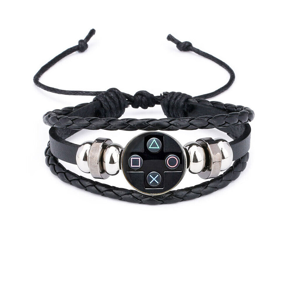 Vintage Video Game Controller Gamepad Bracelet Punk Leather Bracelets Goth Bangle For Men Jewelry