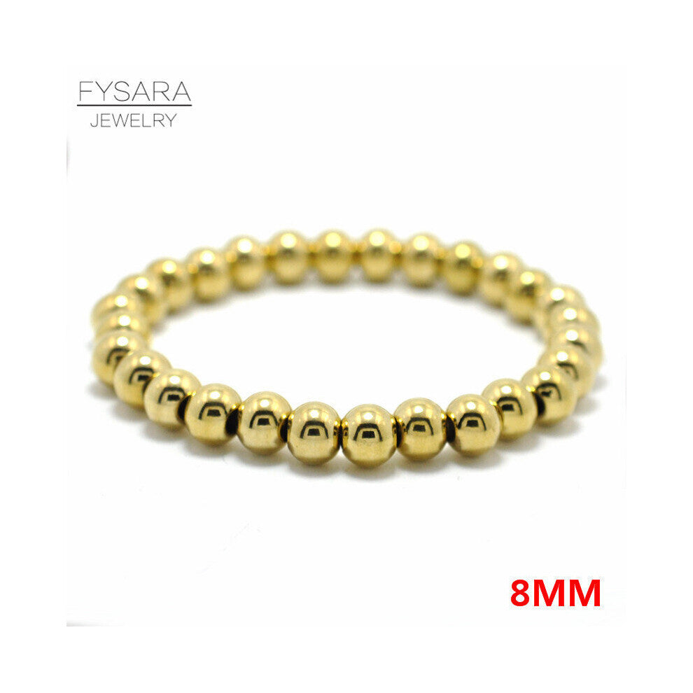 6-8mm Stainless Steel Beaded Bracelets & Bangles for Women Men Jewelry Biker Bicycle Bead Stretchable Bracelet