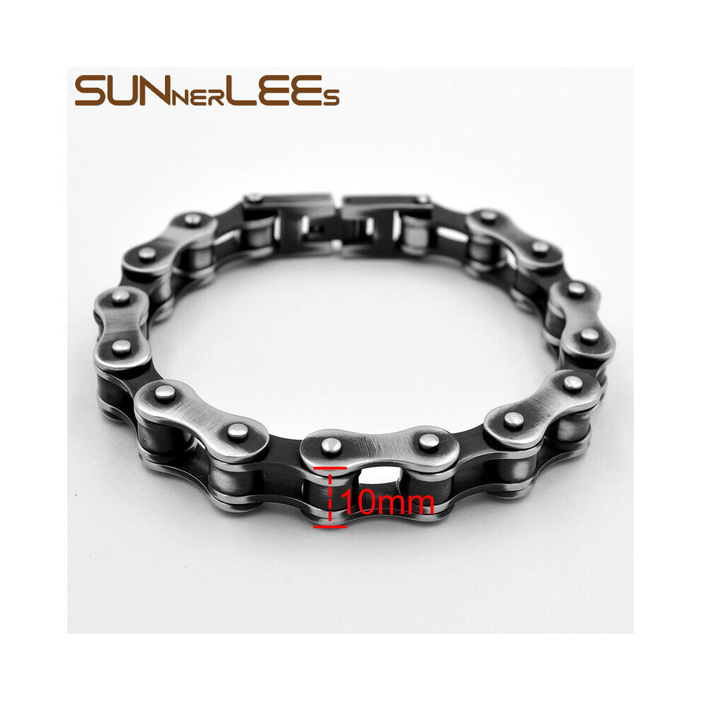 (Light Yellow Gold Color, 18cm) 316L Stainless Steel Bracelet Bangle Biker Bicycle Motorcycle Link Chain Retro Men Boy Gift BC09
