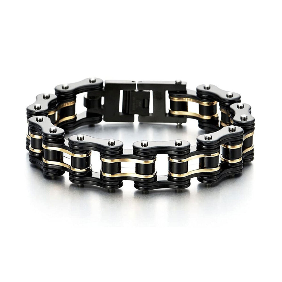 (Hot Stamping, 22.5cm) Men's Chain Bracelets Bangles Orange Biker Bicycle Motorcycle Link Bracelets for Men Punk Stainless Steel Jewelry