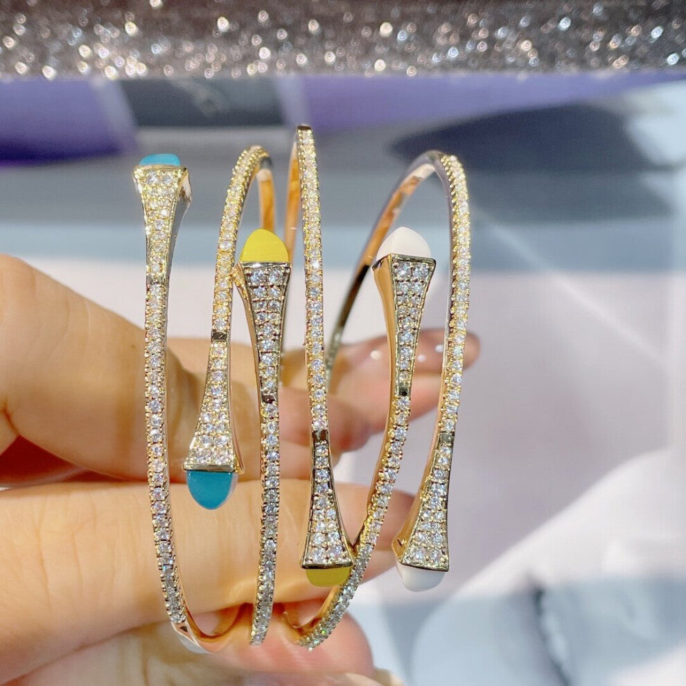 (Blue) Charms Geometric Bracelet&Bangle For Women Wedding Bridal Cubic Zircon Dubai Party Wedding Jewelry bijoux B-166