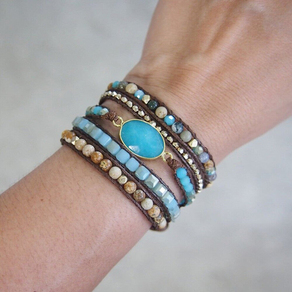Creative Natural Druzy Stone Bead 5 Wraps Statement Boho Crystal Bracelet Jewelry