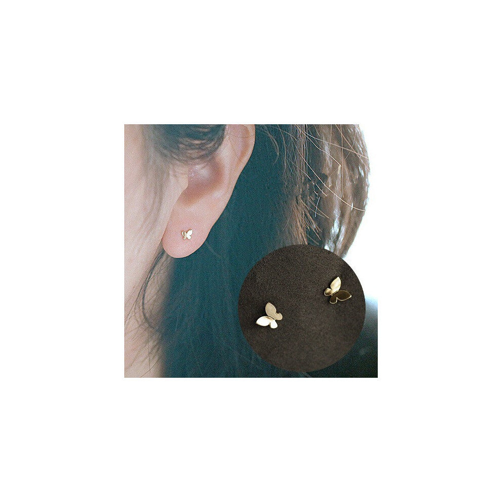 (Light Yellow Gold Color) 925 Sterling Silver Plating 14k Glossy Butterfly Earrings Women Sweet Student Jewelry Accessories