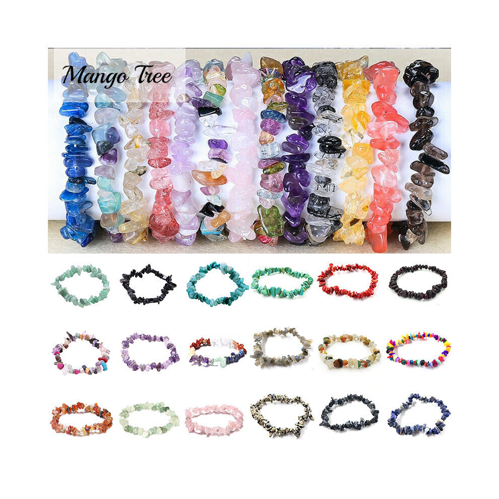 20Pcs-Pack Natural Stone Bangle Crystal Bracelets Mix Style Chips Jewelry Garnet 50+Colors Adjustable Wristbands