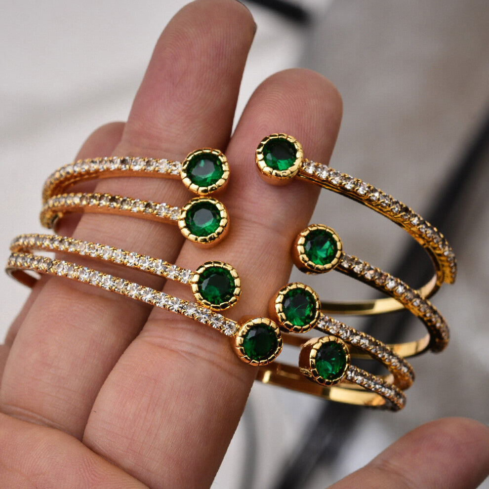 24K 4Pcs-lot Dubai Ethiopian Colored stones Cuff Bangles For Women Wife Wedding Jewelry Bangles&Bracelet