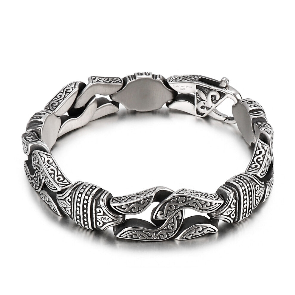 (Hot Stamping, 25.5cm) 14mm Boxing Bracelet Mens Stainless Steel Wristband Silver Casting Jewelry