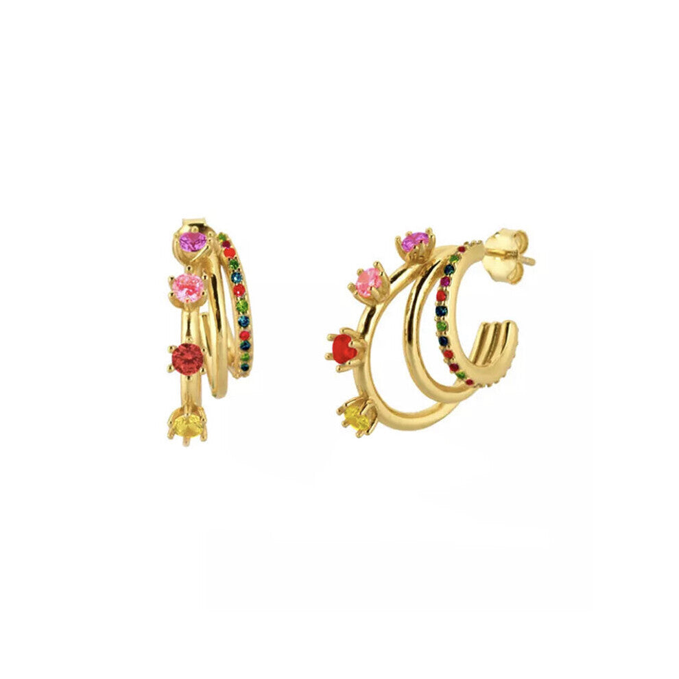 Filled Silver Earcuffs Rainbow Zircon Stud Earrings For Women Drop Hoop Colorful Earrings Jewelry