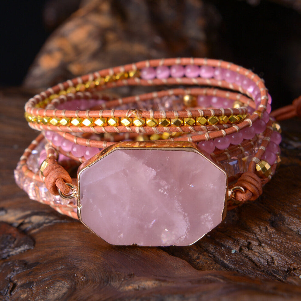 Natural Stone Bracelet 5 Wraps Bracelet Boho Pink Bracelet For Women Bracelet