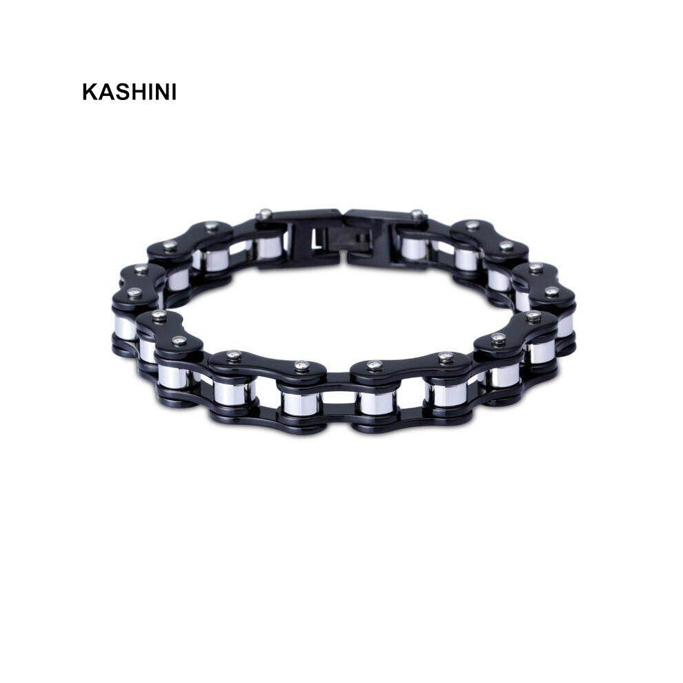 (Hot Stamping, 19cm) Men Bracelets Heavy Chain Bangles Punk Biker Bicycle Motorcycle Chain Link Bracelets for Men Stainless Steel Jewelry