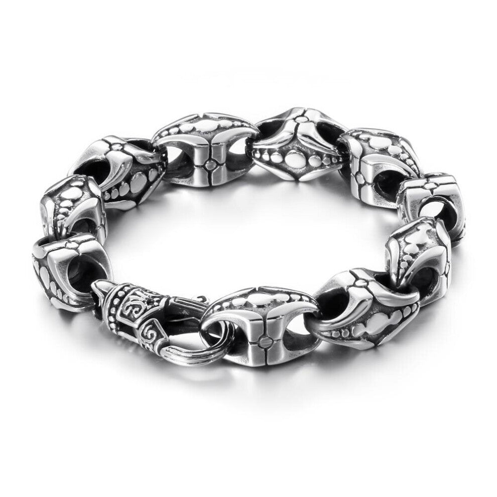 (Gold-color, 23cm) 12mm Silver Punk Charm Bracelet Men's Stainless Steel Biker Jewelry Gift