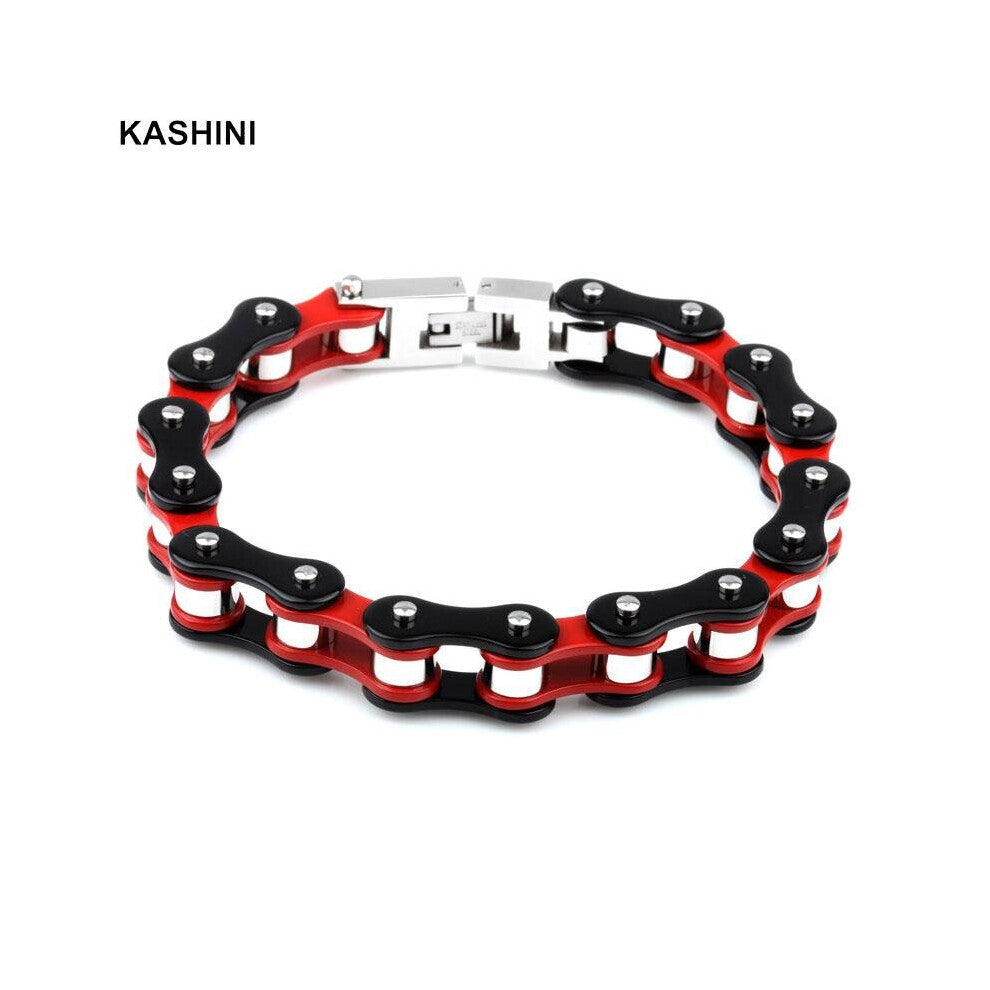 (Hot Stamping, 21cm) Men's Bracelets Bangles Biker Bicycle Motorcycle Chain Link Bracelets For Men Punk Stainless Steel Jewelry Gift