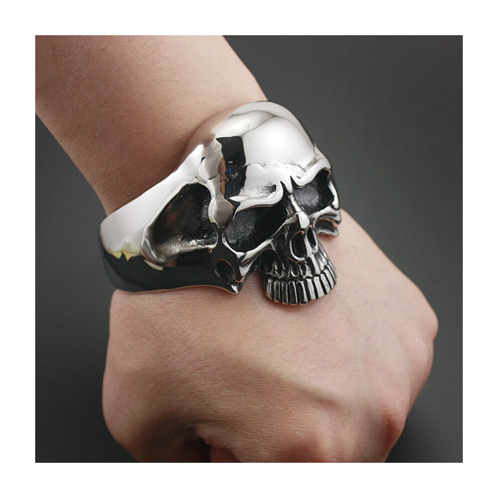 316L Stainless Steel Bangles Huge Heavy Skull Mens Biker Rocker Punk Bangles 5J022