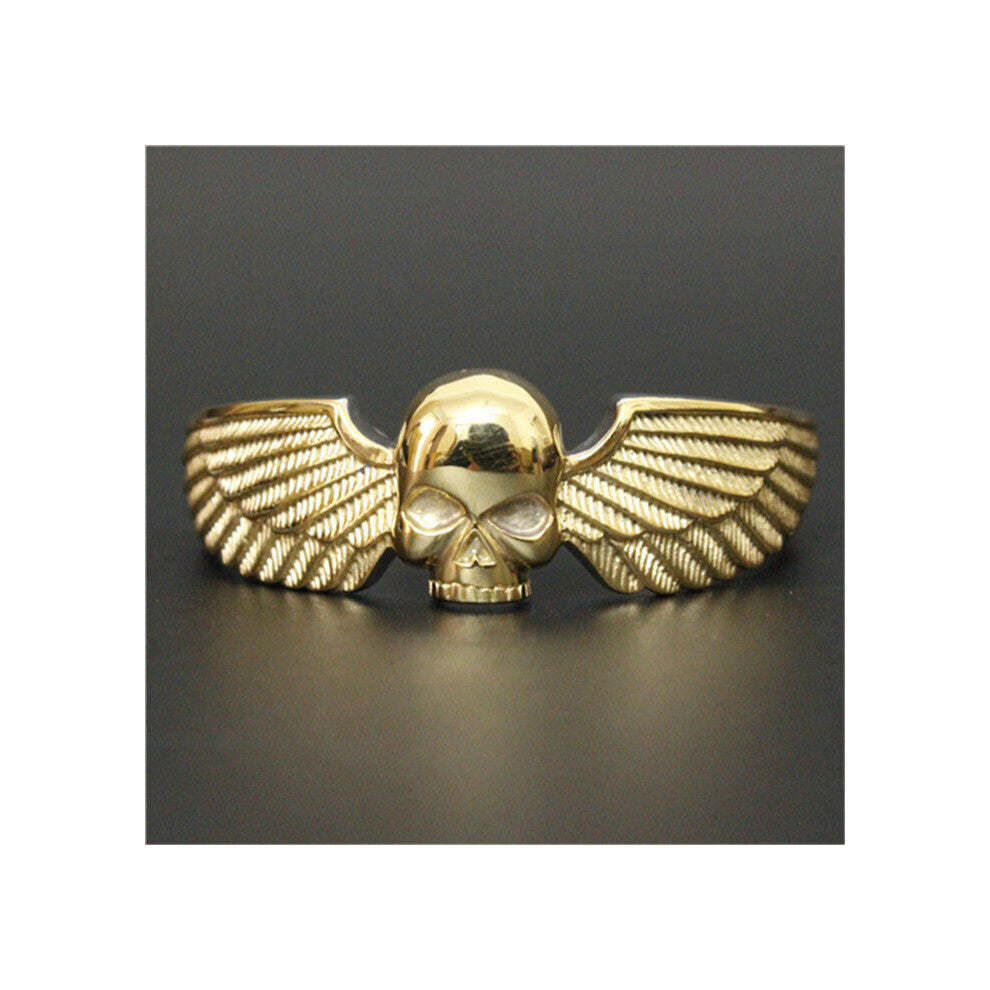 New!! Biker Skull Bracelet 316L Stainless Steel Man Angel Wing Golden Biker Bracelet