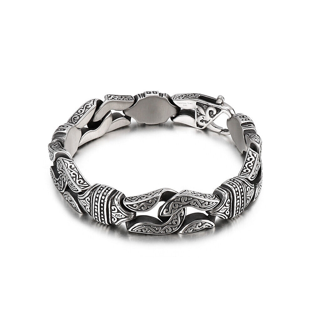 Fongten Vintage Boxing Gloves Men Bracelet Stainless Steel Bead Link Chain Retro Carved Wristband Jewelry