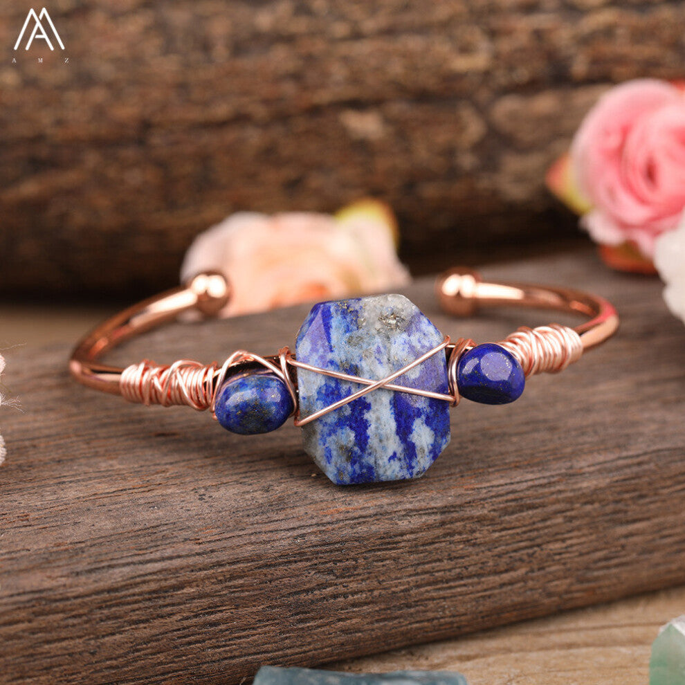 Wire Wrapped Natural Citriens Quartz Chip Beads Open Cuff Bangle Bracelets For Women Stone Beads Adjustable Bracelets Dropship