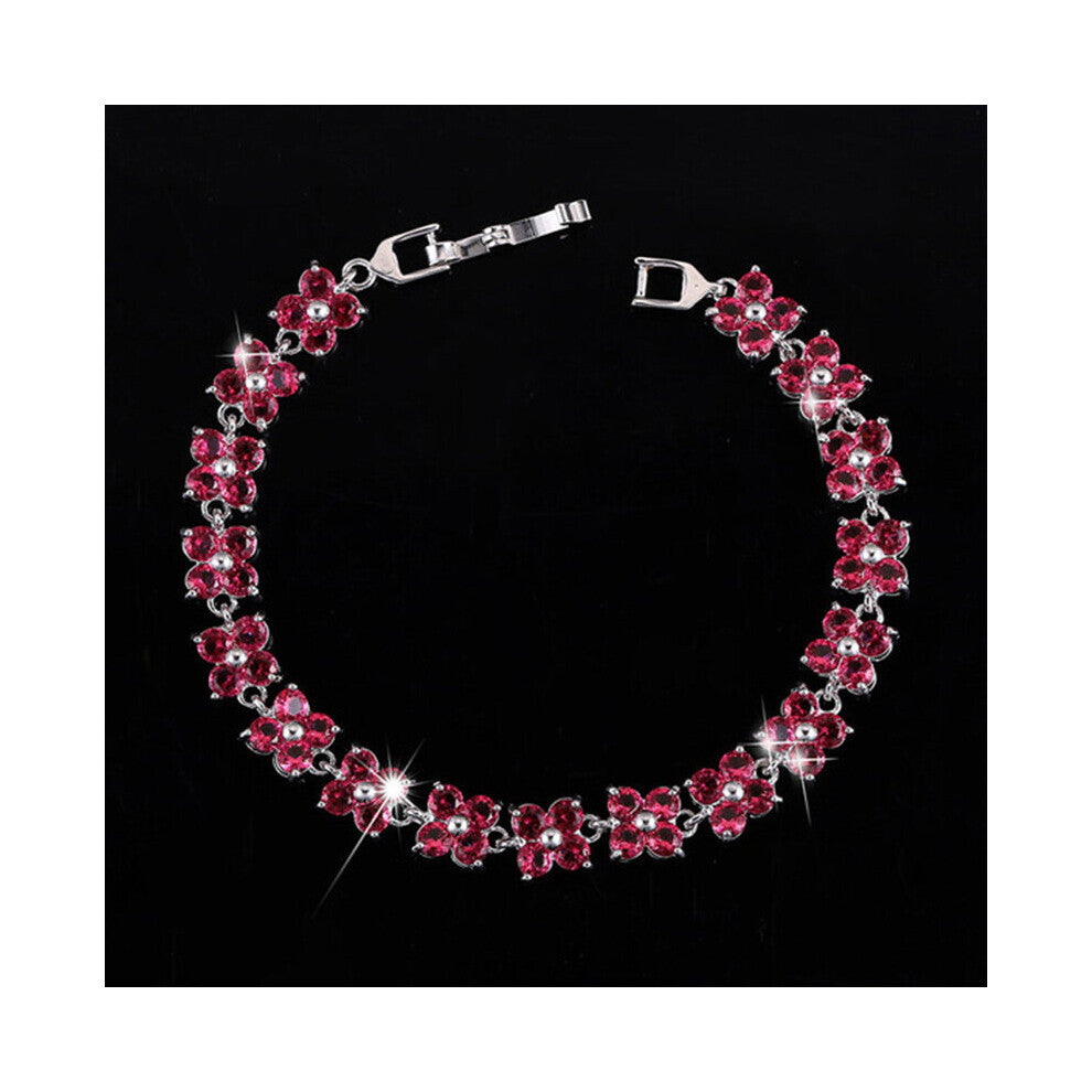 Pera Lovely 4 Leaf Flower Cubic Zirconia Women Jewelry Bracelets& Bangles With Big Red Stone B008