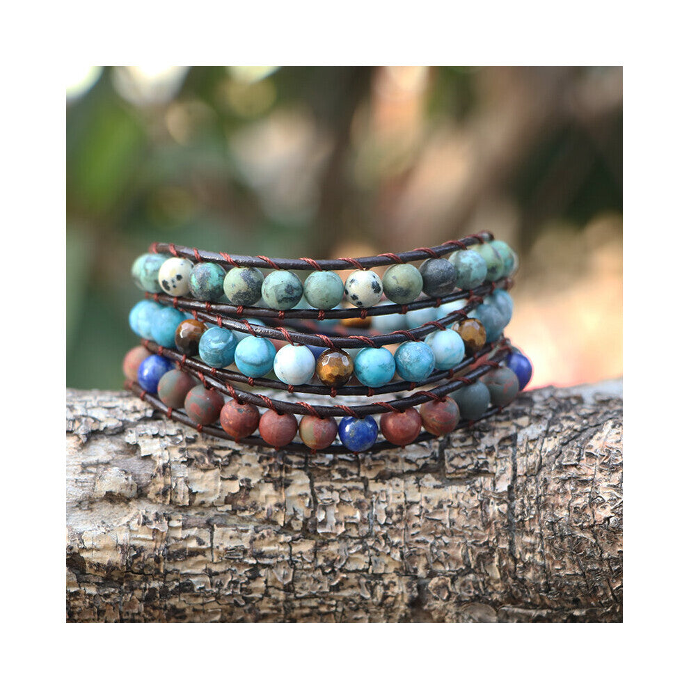 Leather Wrap Bracelets For Women Girls Natural Stone Boho Beads 3 Wraps Bracelets