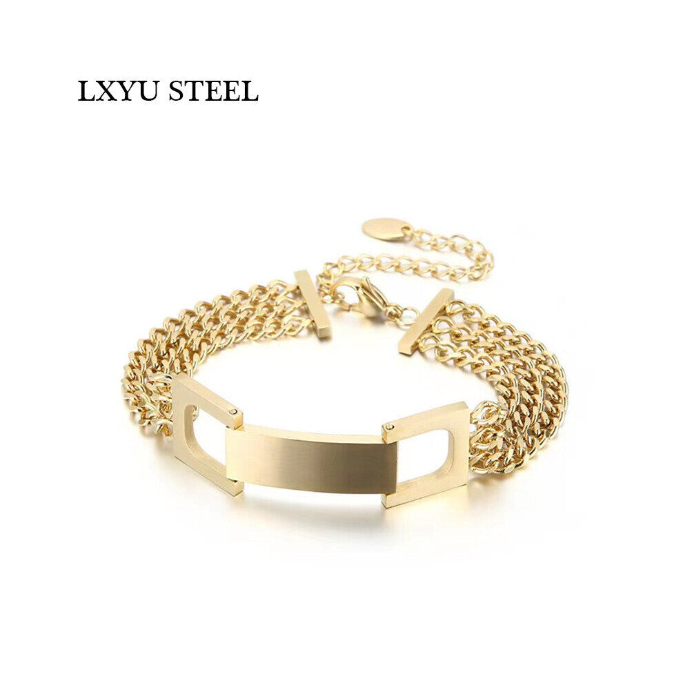 Glossy Double Layer Geometric Irregular Cross Ripple Cuban Chain Wristband Jewelry Bangle for Women Girls Party