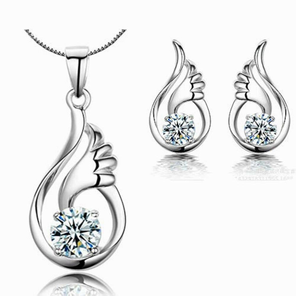 Plated Wing Pendant With Stud Earrings, Angel Jewelry Set, Sets For Girlfriend, Earring, Necklace(Necklace)