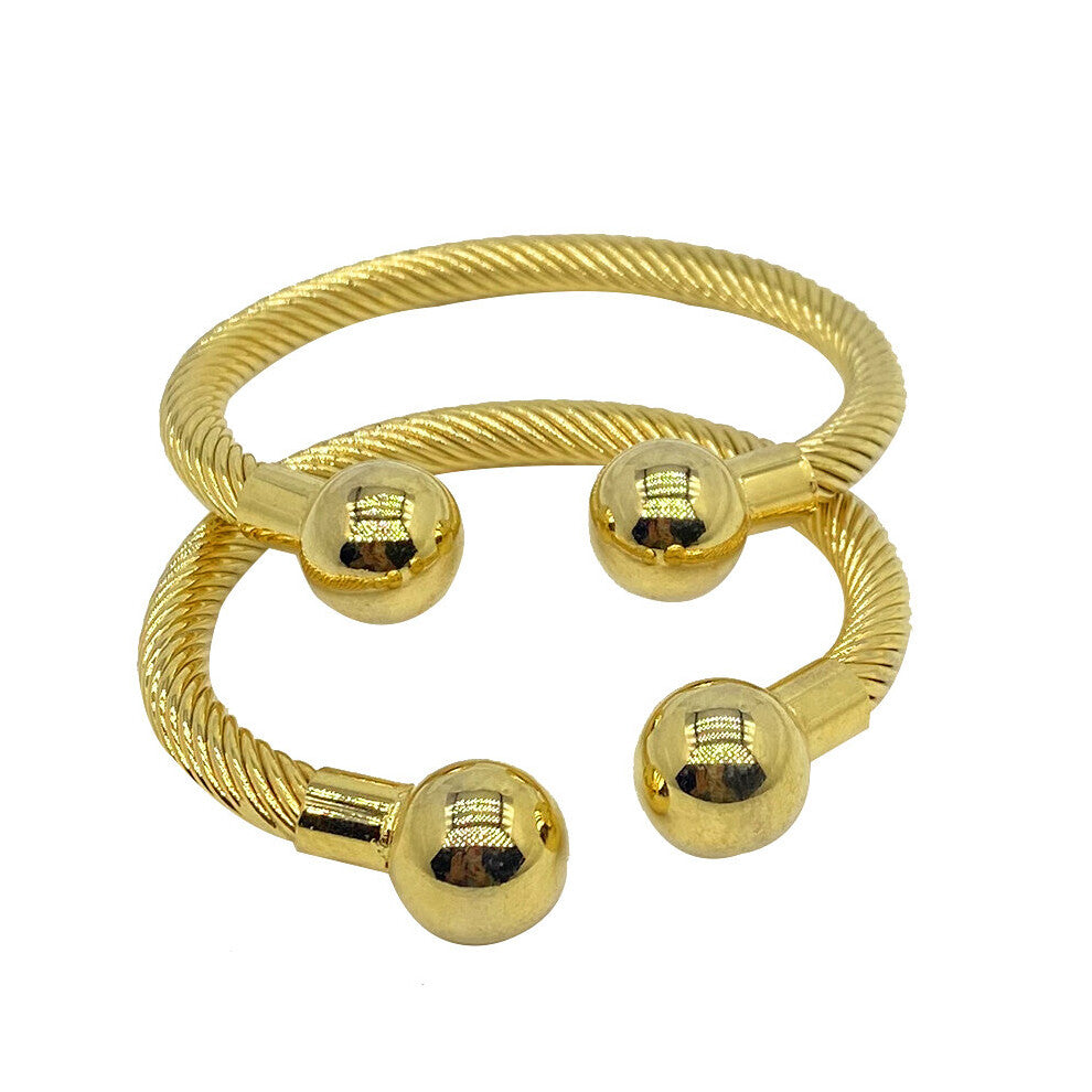 2pcs 3MM Indian Bangles for Women Dubai 24k Bracelets&Bangles Copper Ball Cuff Wedding Bridal Jewelry