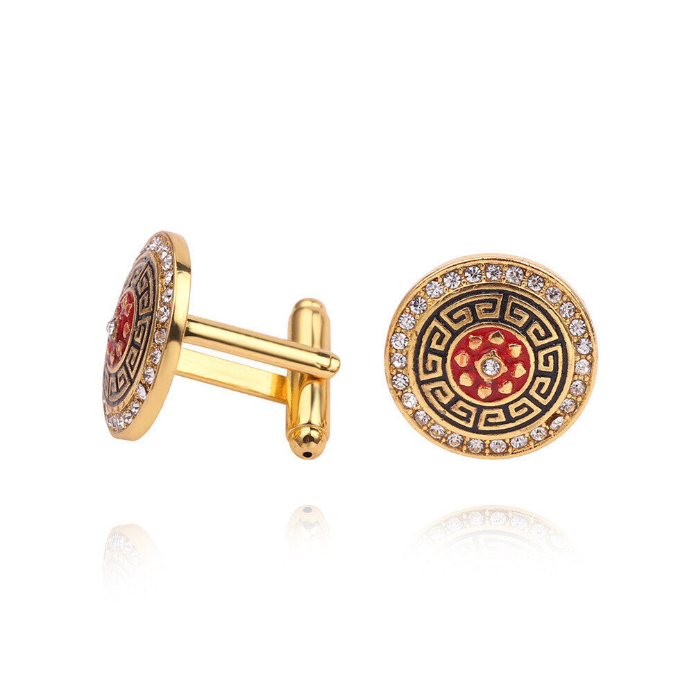 Classic Gold-Color Plated Rhinestone Copper Painting Men's Cufflink Wedding Suit Shirt Buttons Cufflinks