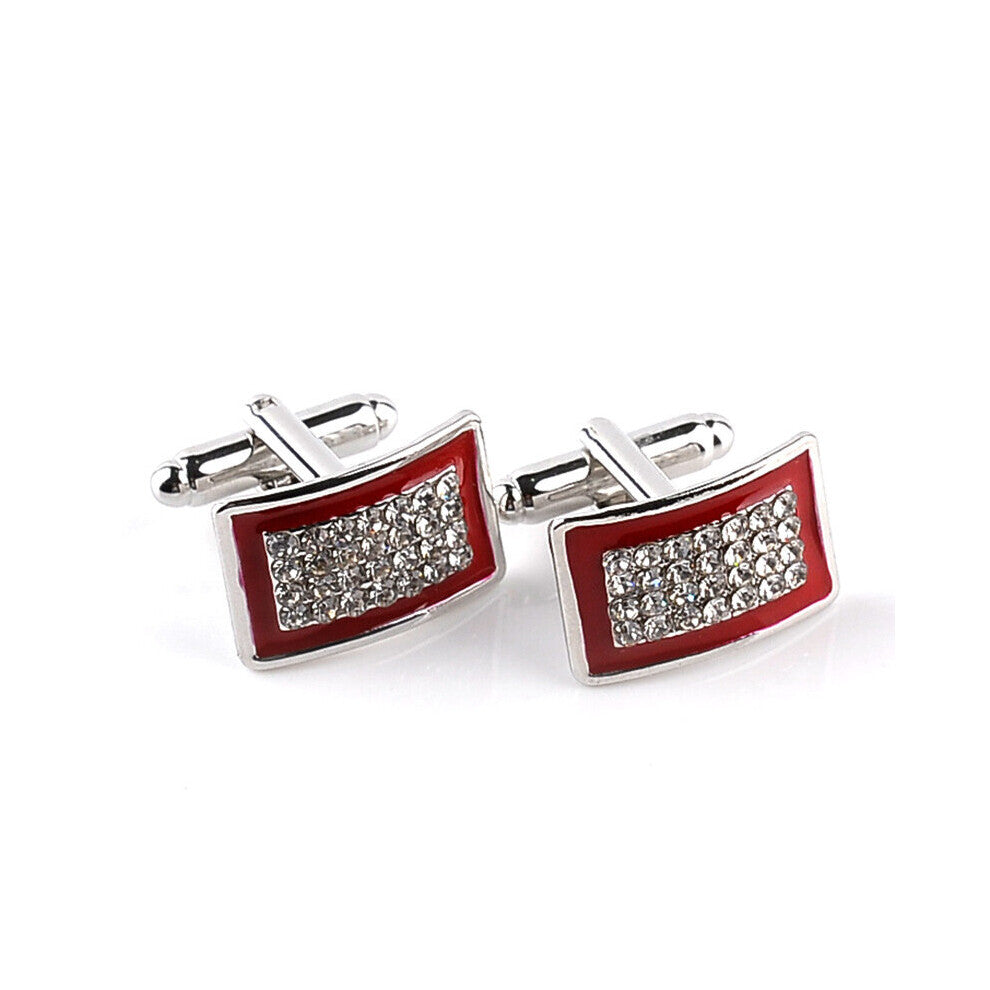 Red - Enamel Rhinestone Cufflinks High Men's Business Shirt Cuff Link Buttons Classic Charm Jewelry