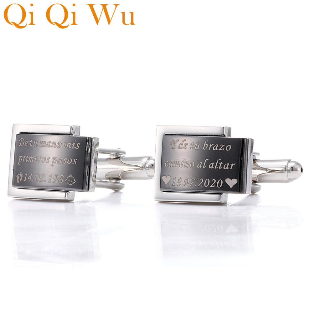 Personalized Mens Shirts Cufflinks Wedding Jewelry Father of the Bride Engrave Cuff links Buttons Cufflink