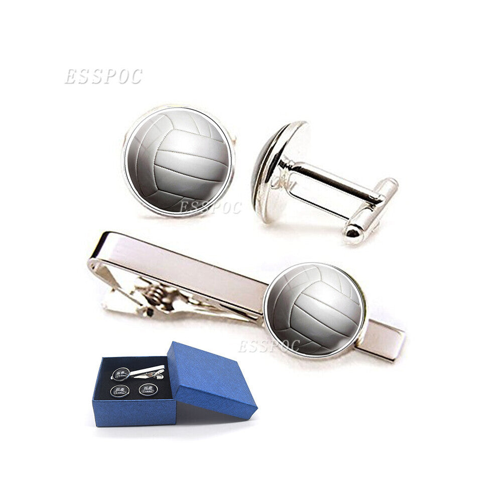 Creative Basketball Football Baseball Volleyball Tie Clip and Cufflinks Set Men Jewelry Wedding Party Accessories for Him
