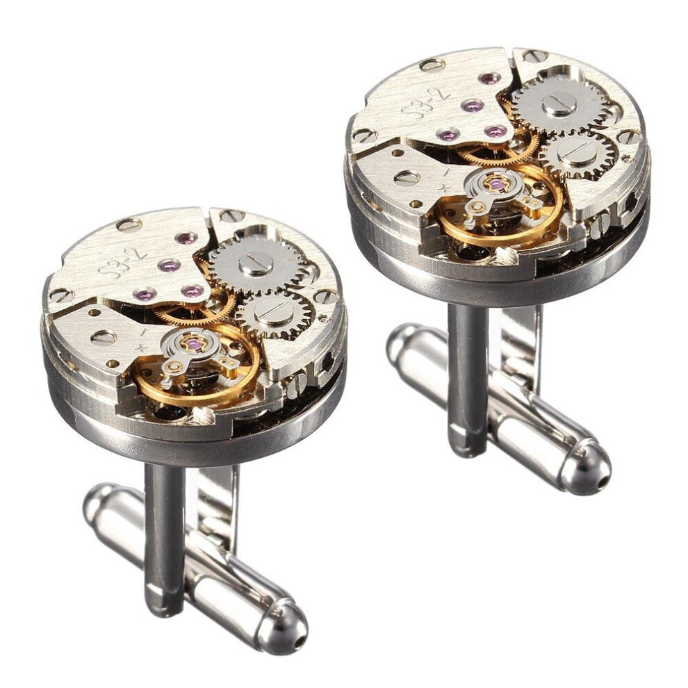 2Pcs Women Men Mechanical Watch Movement Cufflinks Shirt Sleeve Buttons bullet aircraft modeling Cufflinks Christmas Gif