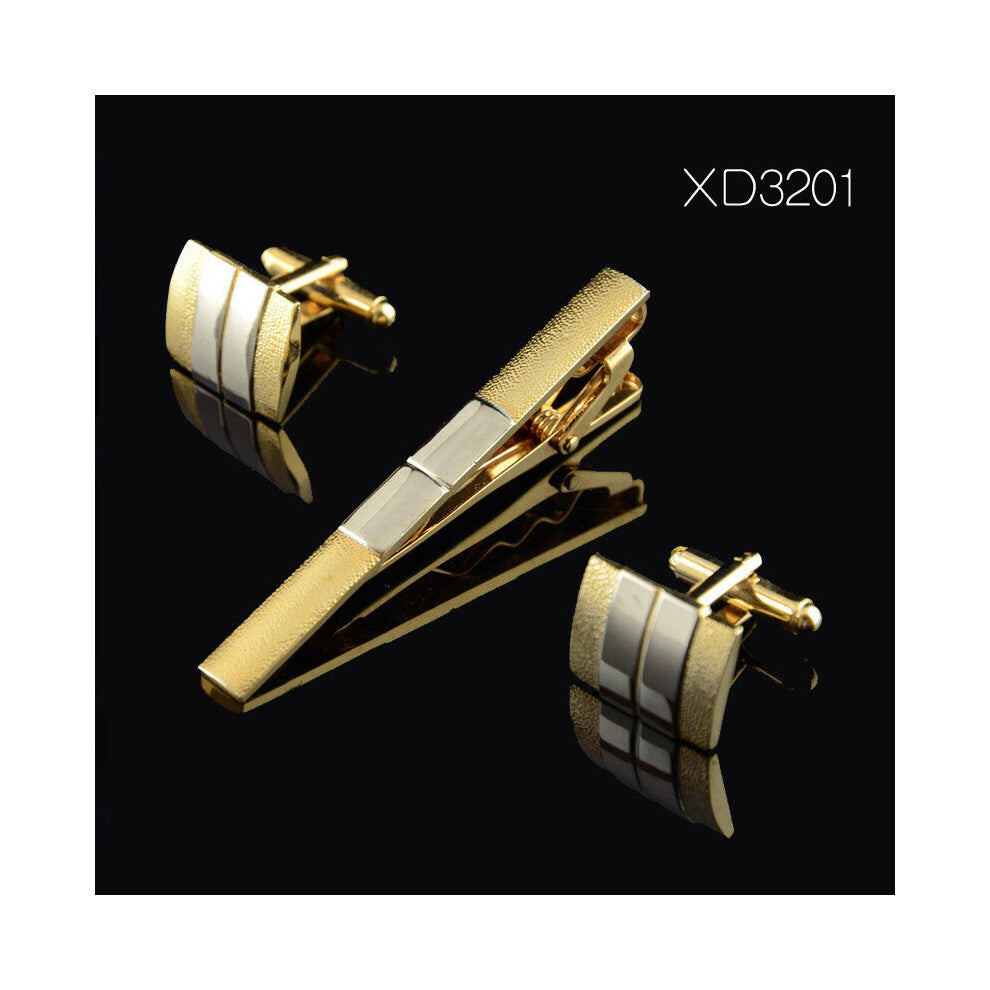 Tie Clip and Cufflink Set For Men Classic Meter Tie Clips Cufflinks Sets Copper Tie Bar Golden Tie Collar Pin Jewelry