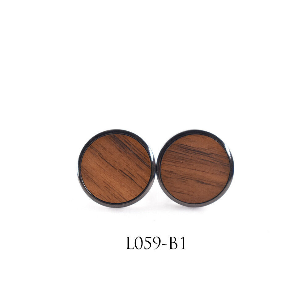 Linbaiway Wooden Round Cufflinks Men's Wood Cufflinks High French Shirts Cufflinks Business Wedding Buttons