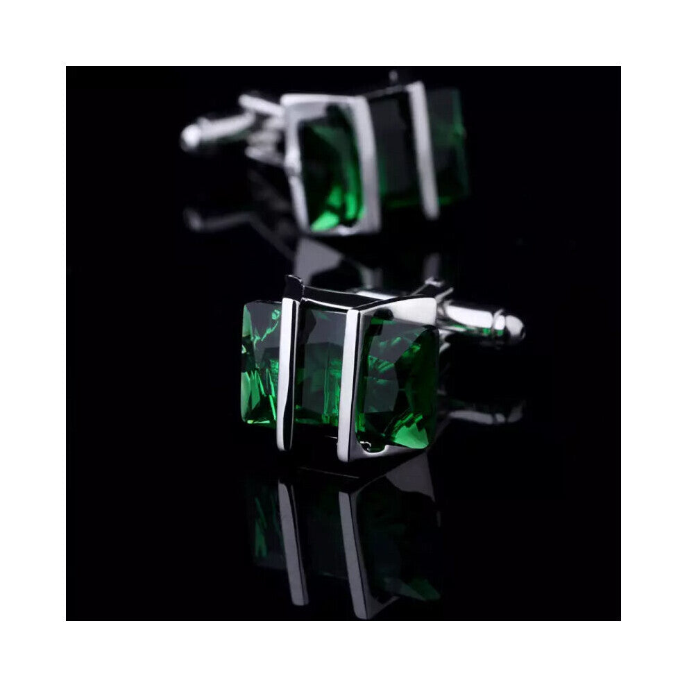 Bridegroom Wedding Evening Party Business Men French Shirts Cuff Links Silvery Cufflinks Green Crystal Cufflink With Gift Bag