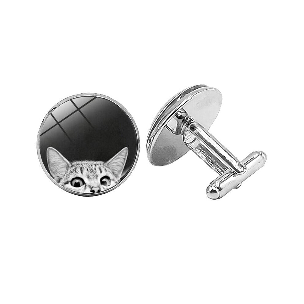 Jewelry Cufflinks Cat Creative Time Glass Convex Men's Cufflinks Gift High-grade French Shirt Sleeves Nails