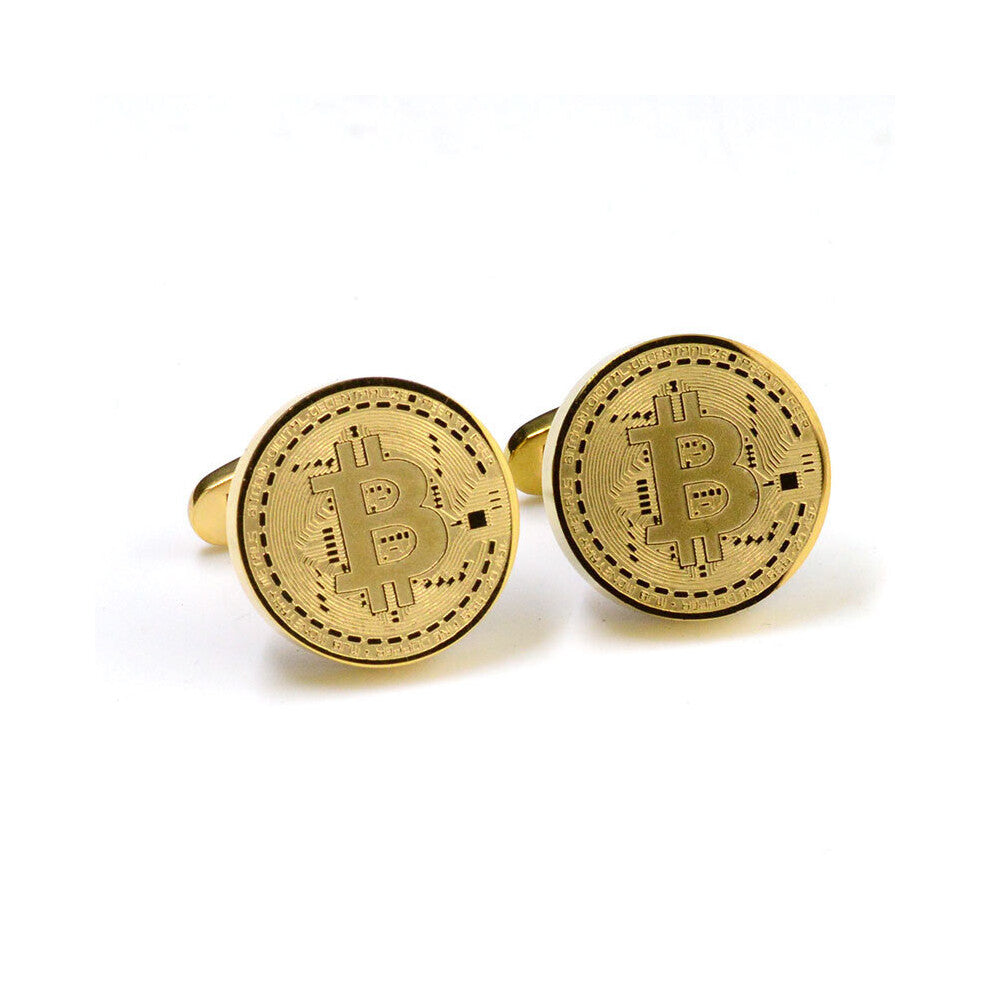 Bitcoin Cufflinks Stainless Steel Jewelry Retro Men's French Shirts Cuff Buttons Business Banquet Accessories