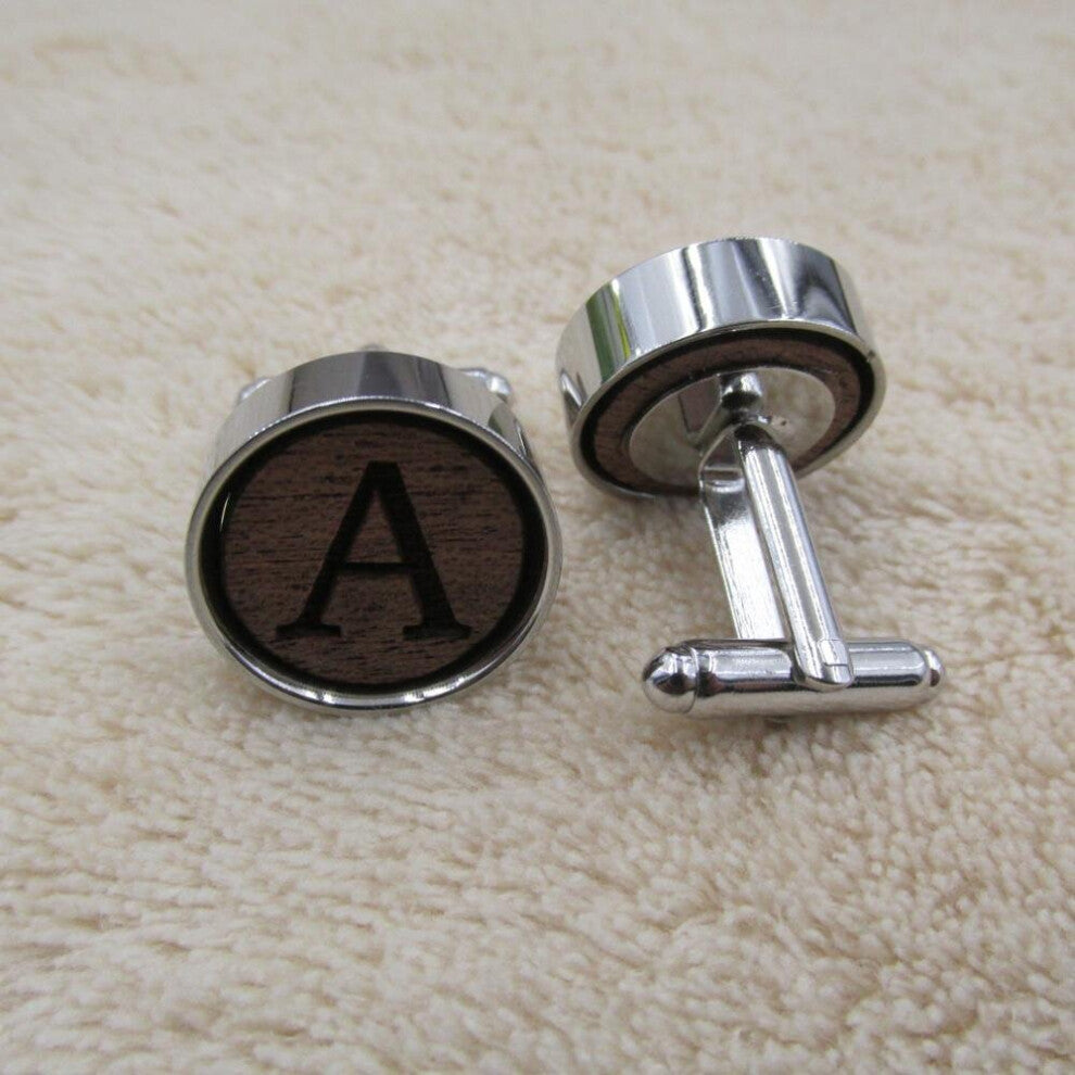 Wooden Classic Initial Cufflink Alphabet Letter Cufflinks A-Z Wood Cuff Link For Man Business Wedding Shirts