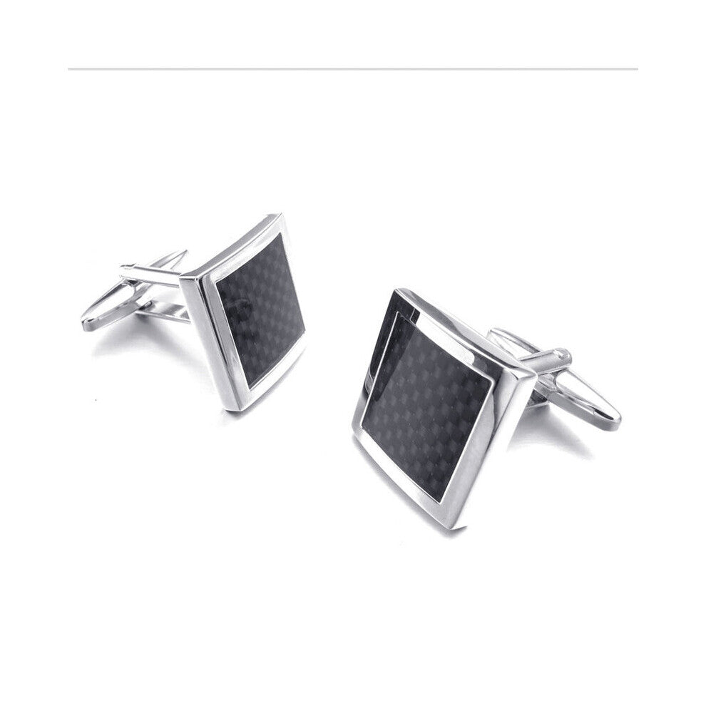 High men's wedding Cufflinks Carbon fiber Square Silvery Cufflinks 5 pairs of for
