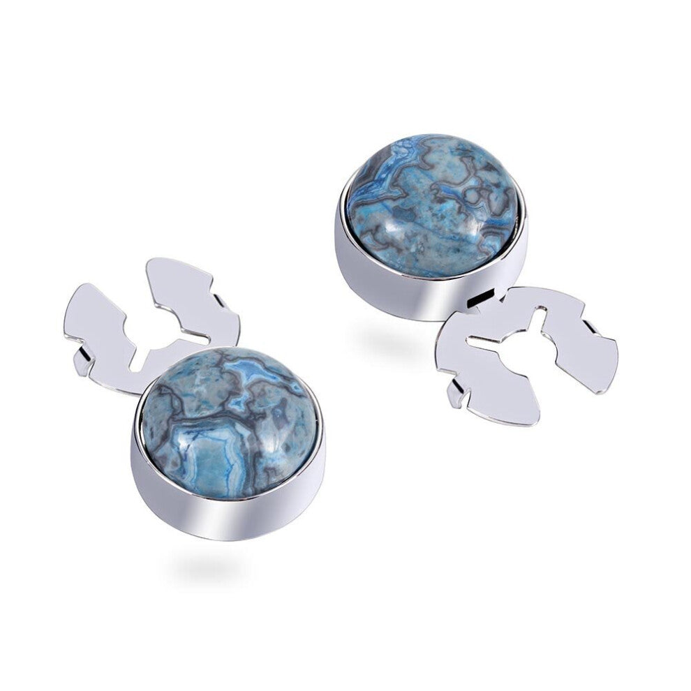 Crazy Agate Stone Silver BUTTON COVER cufflinks for Tuxedo Shirts 17.6MM one pair